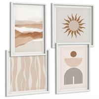 BILDER SET 4er Set - 50x50 cm & 40x60 cm Weißer Rahmen - Abstrakte Landschafts- und Naturgeometrie - Weiß, Kunststoff (50/50cm) - TULUP