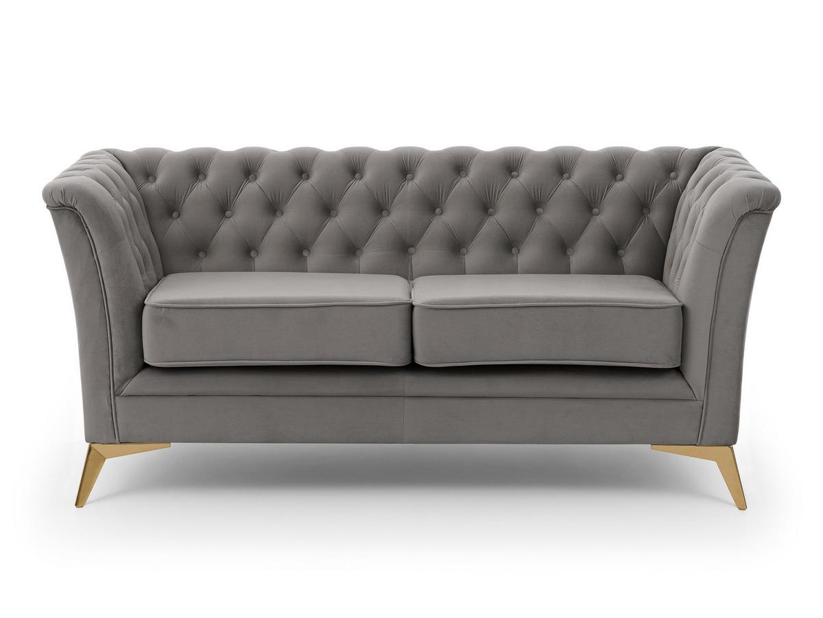 CHESTERFIELD-SOFA 2-sitzer Whitby Grau Samt mit goldenen Füßen - Goldfarben/Grau, Holz/Textil (175/78/82cm) - S-Style Möbel