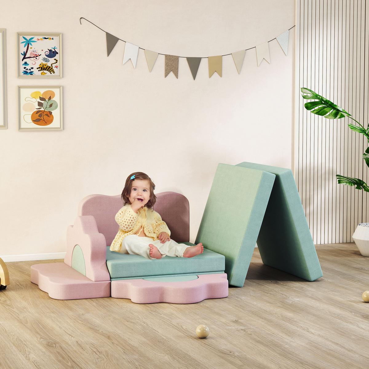 SCHAUMSTOFF Bausteine Kinder 12 Stück Klettern Softbausteine mit Bällebad Grün - Grün, Textil (75/75cm) - AIYAPLAY