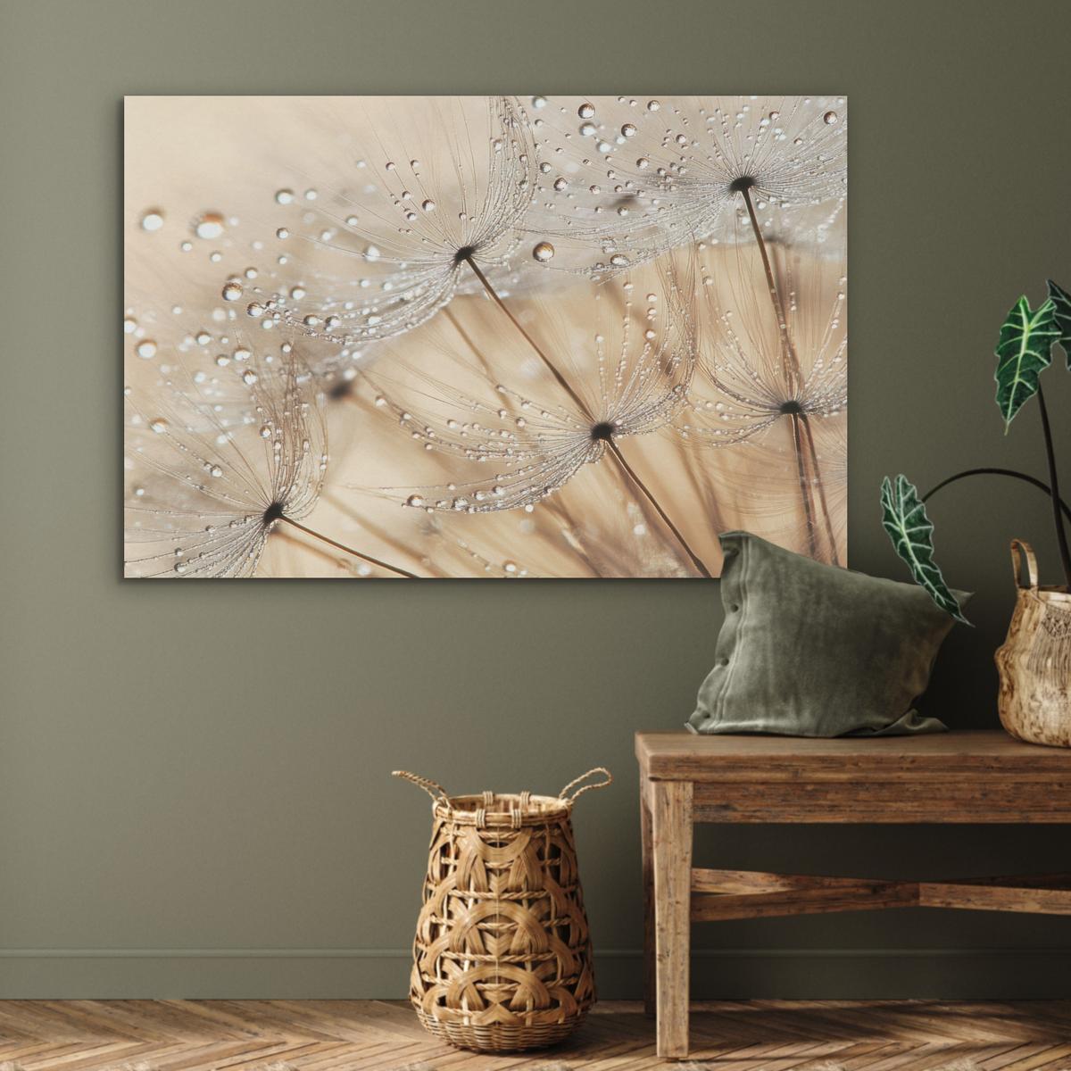 AKUSTIKBILD Löwenzahn - Abstrakt - Natur - Beige Wandbild Wohnzimmer 100x70 cm - Braun, Kunststoff (100/70/0.9cm) - MuchoWow