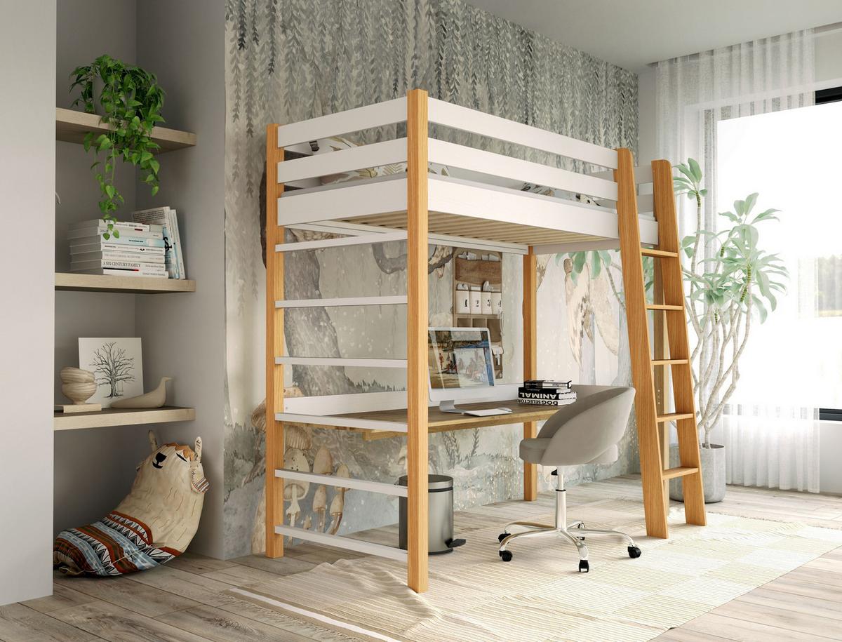ETAGENBETT NICOLO 80x190 cm Weiß - Eichefarben/Weiß, Holz (80/190cm) - MASSENO