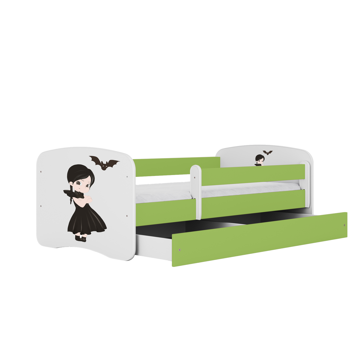 KINDERBETT mit Schublade Mädchen in Schwarz und Matratze 180/80 - Grün, Holzwerkstoff (80/180cm) - RAUMHIRSCH FURNITURE