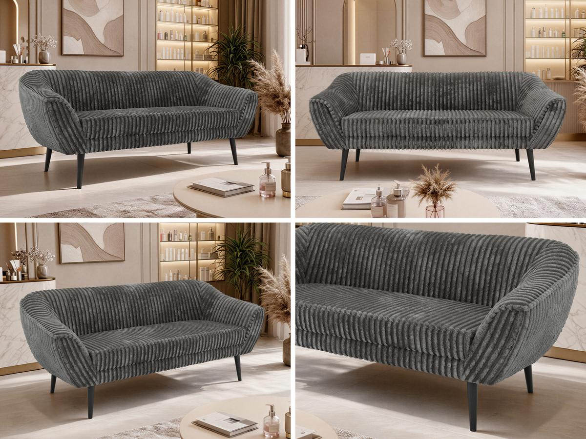 3-SITZER-SOFA PIRS - Grau Cord - Schwarze Beine - Schwarz/Grau, Holzwerkstoff/Textil (180/75/74cm) - MKS