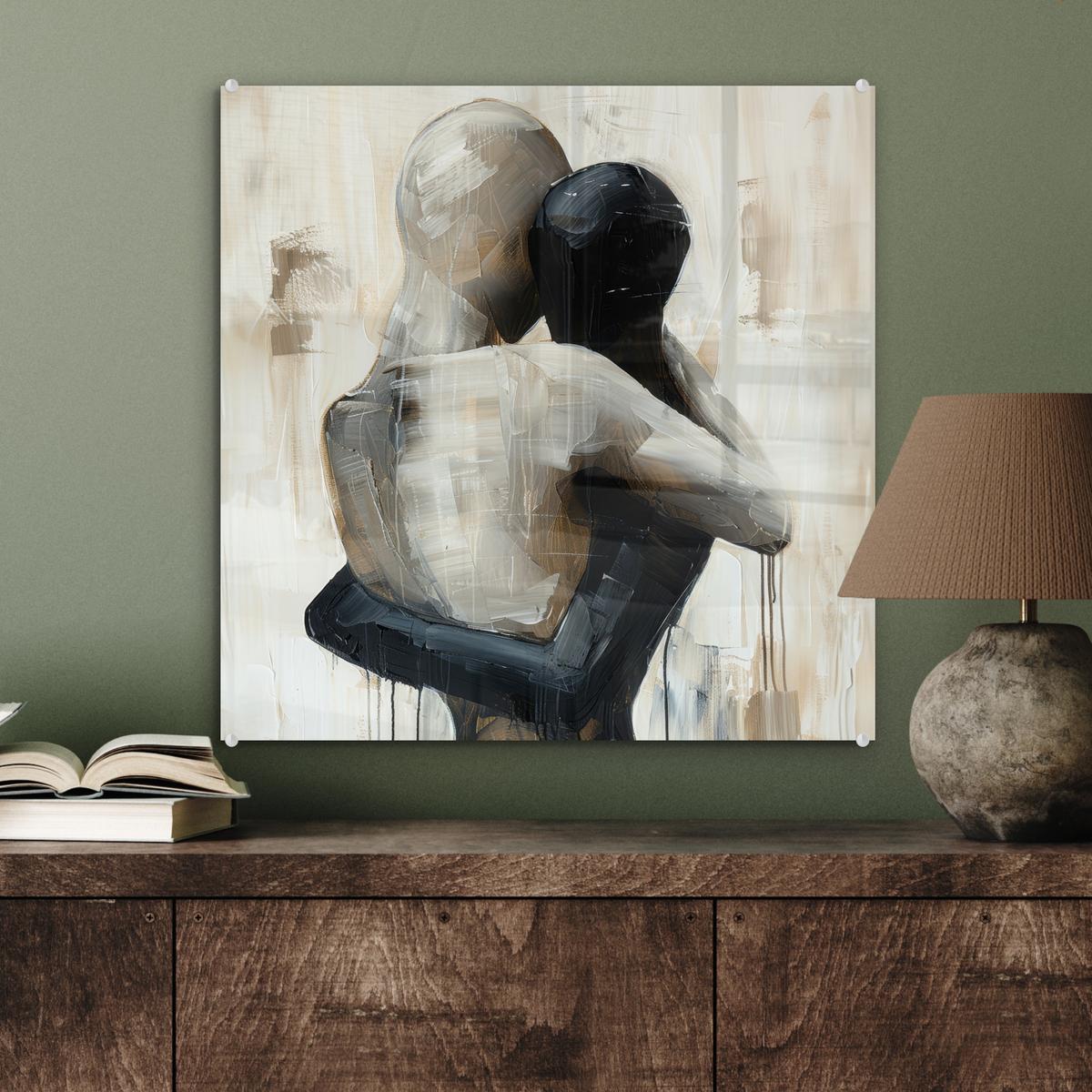 ACRYLGLASBILD Abstrakt - Liebe - Schwarz und weiß - Modern 50x50 cm - Schwarz, Glas (50/50cm) - MuchoWow