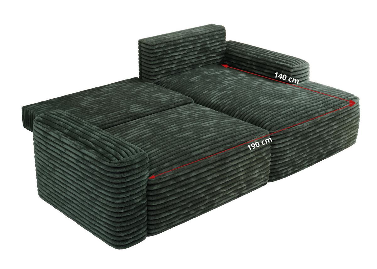 ECKSOFA BELLUNO L Grün Cord - Links - Schwarz/Grün, Textil (144/233cm) - MKS