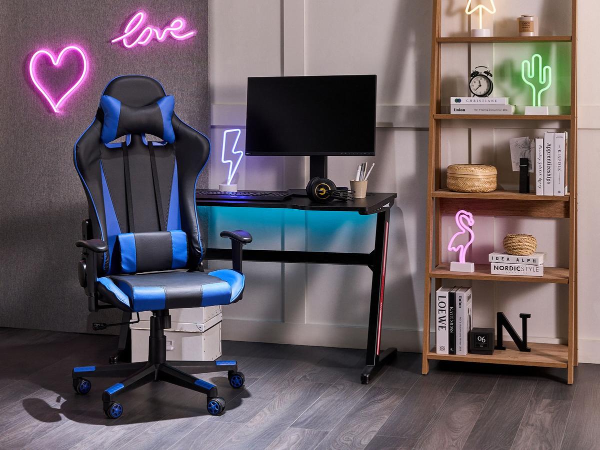 BÜROSTUHL Kunstleder Schwarz Gamer - Schwarz, Kunststoff/Textil (71/125/71cm) - Beliani