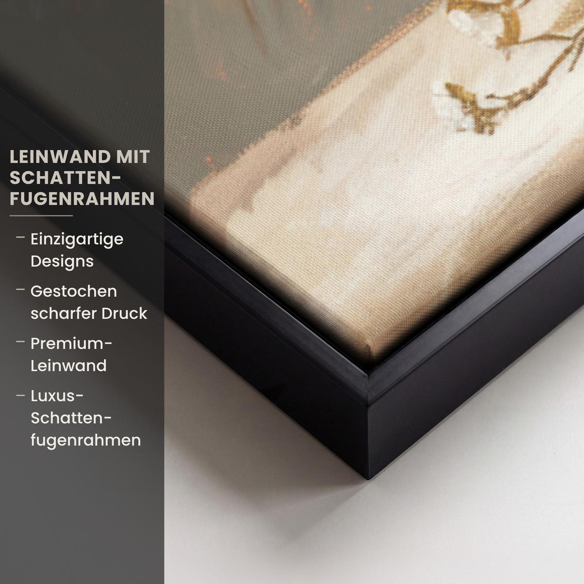 LEINWAND Bilder mit Rahmen - Blumen - Vase - Stilleben - Beige - 90x60 - Creme, Textil (90/60cm) - MuchoWow