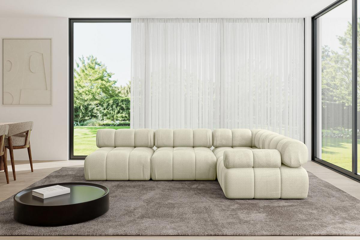 ECKSOFA modulares Sofa Mende-L2 - 285x190x70 cm Beige Velours - Beige, Holzwerkstoff/Textil (285/190cm) - ALTDECOR