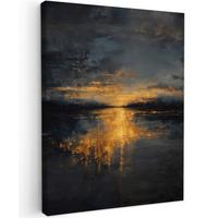 LEINWANDBILD Goldene Reflexion auf dem Wasser Wandbild Wohnzimmer 60x80 cm - Anthrazit, Textil (60/80cm) - MuchoWow