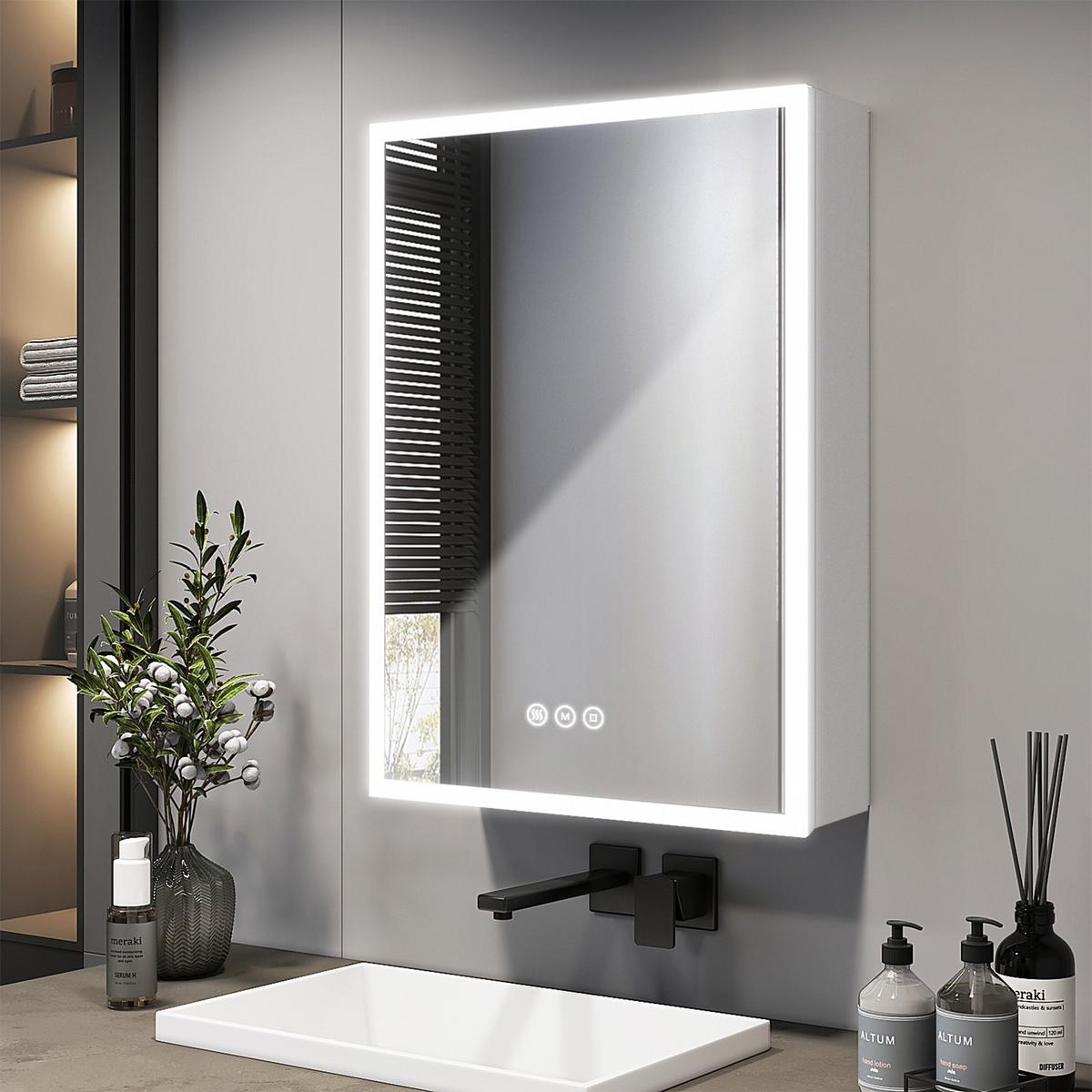 SPIEGELSCHRANK mit Beleuchtung Weiß 70/50 cm - Weiß, Metall (50/70/14.5cm) - EMKE