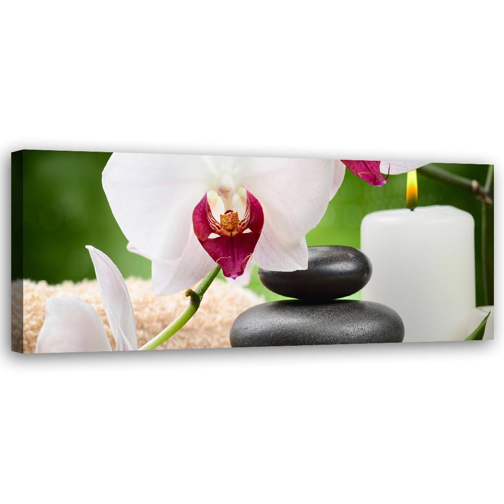 WANDBILD zen orchidee blumen - Grün, Textil (90/30cm) - Feeby