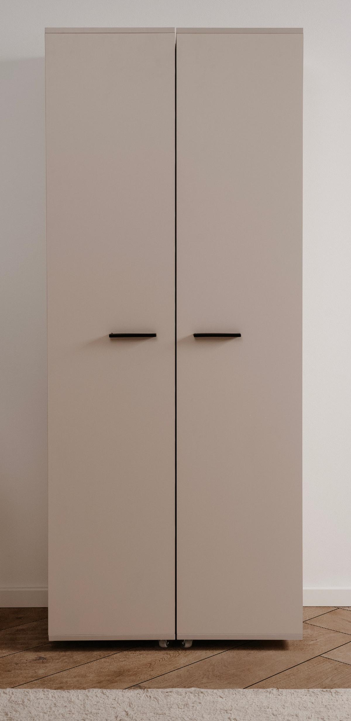 SCHUHSCHRANK Samtfarben 74 cm, Flurschrank aufklappbar für 30 Paar Schuhe - Beige/Schwarz, Holzwerkstoff/Kunststoff (74/181.5/34cm) - Furn.Design