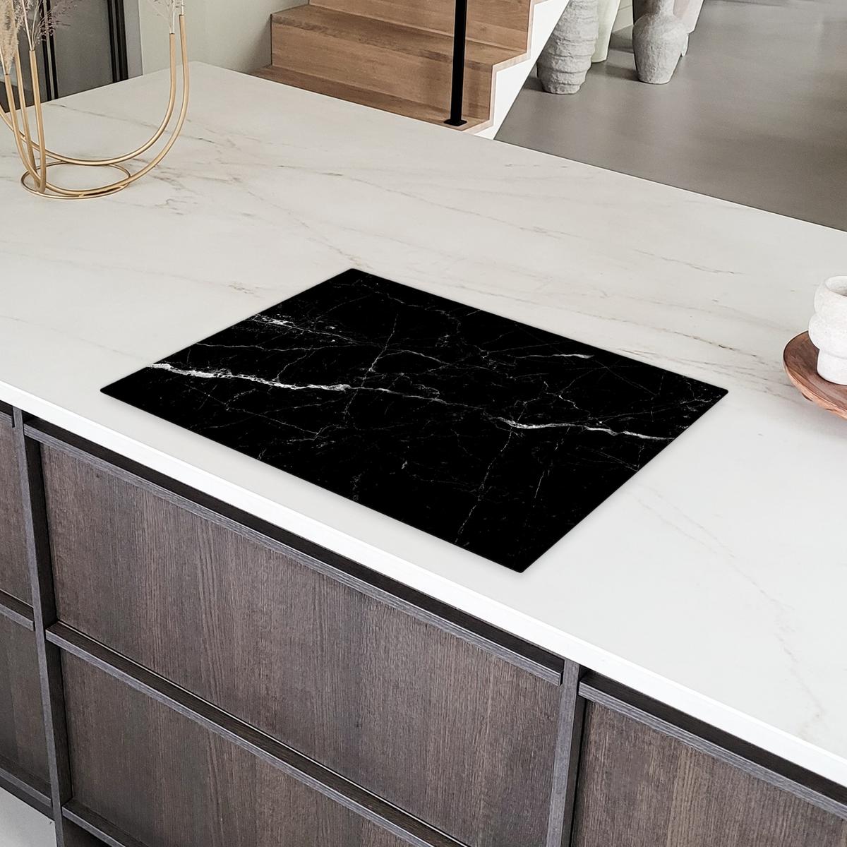 HERDABDECKPLATTE Marmoroptik - Schwarz - Luxus Herdabdeckung Induktionsfeld 75x52 cm - Grau, Kunststoff (75/52/0.2cm) - MuchoWow