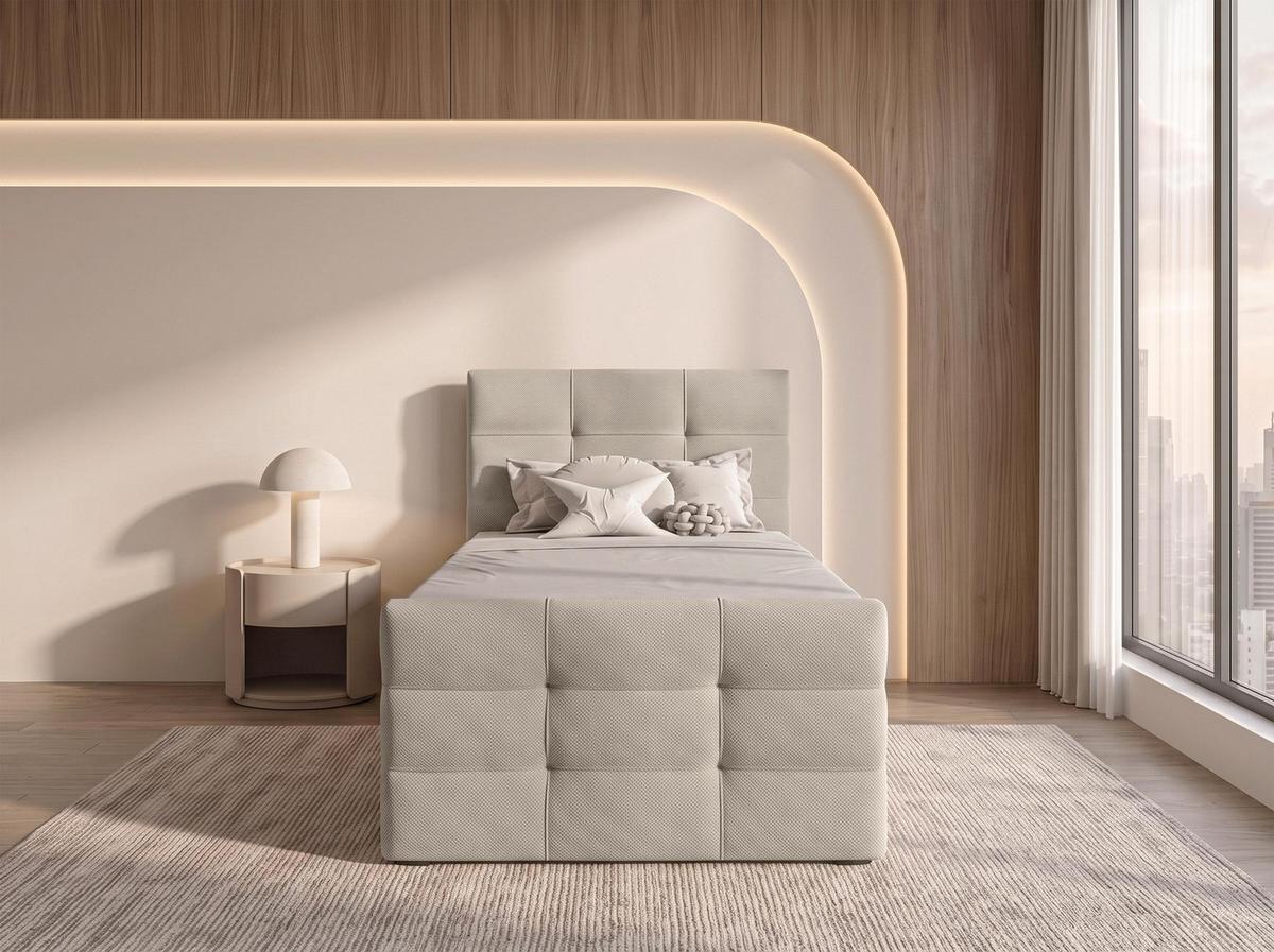 BOXBETT DEFNE 80x200 cm mit Fußteil und Matratze - Beige + TOPPER - Beige/Schwarz, Holz/Holzwerkstoff (80/200cm) - AX Living