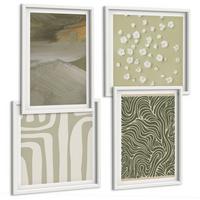 BILDER SET 4er Set - 50x50 cm & 40x60 cm Weißer Rahmen - Abstrakte Boho-Muster - Weiß, Kunststoff (50/50cm) - TULUP