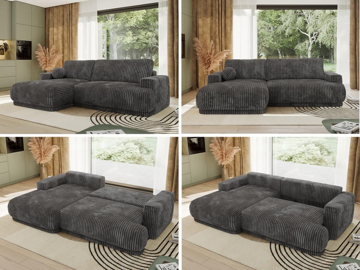 ECKSCHLAFSOFA RINA L Grau Cord - links - Schwarz/Grau, Kunststoff/Textil (267/170cm) - MKS