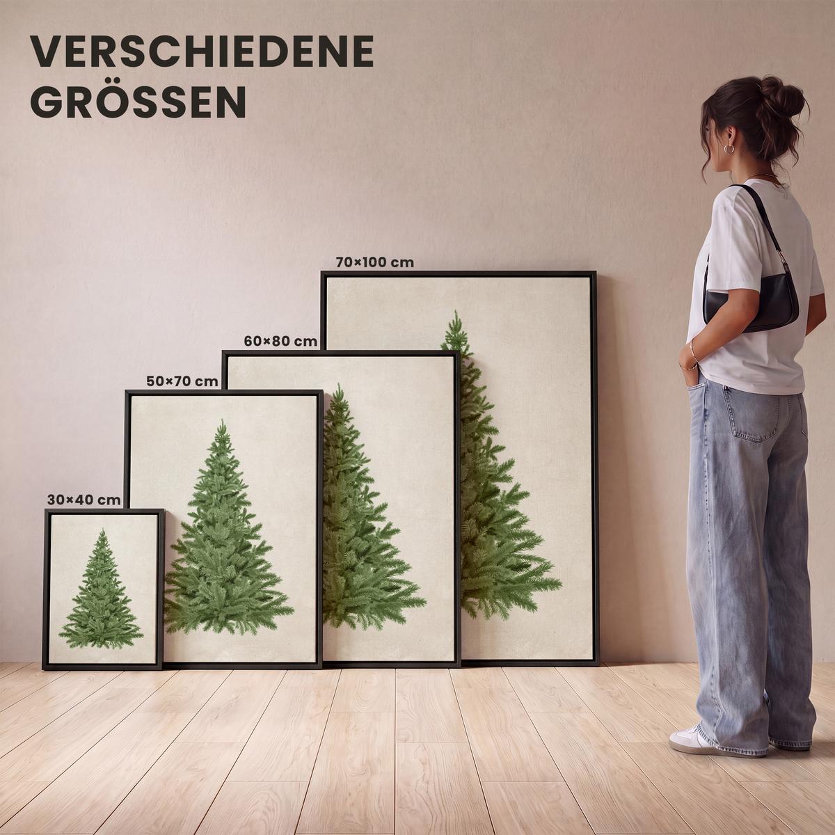 LEINWAND Bilder mit Rahmen - Weihnachtsbaum - Grün - Weihnachten - Feiertage - 60x80 - Olivgrün, Textil (60/80cm) - MuchoWow