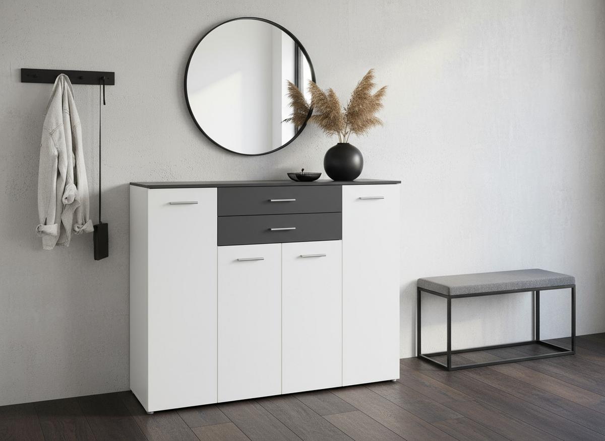 HIGHBOARD Kommode Prato - Anthrazit/Silberfarben, Holzwerkstoff/Kunststoff (156/123/39cm) - arthur berndt