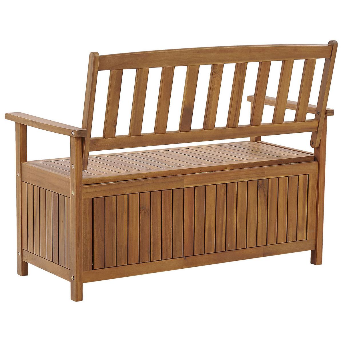 GARTENBANK Akazienholz hellbraun mit Stauraum 120 cm Sovana - Hellbraun, Holz (120/91/60cm) - Beliani
