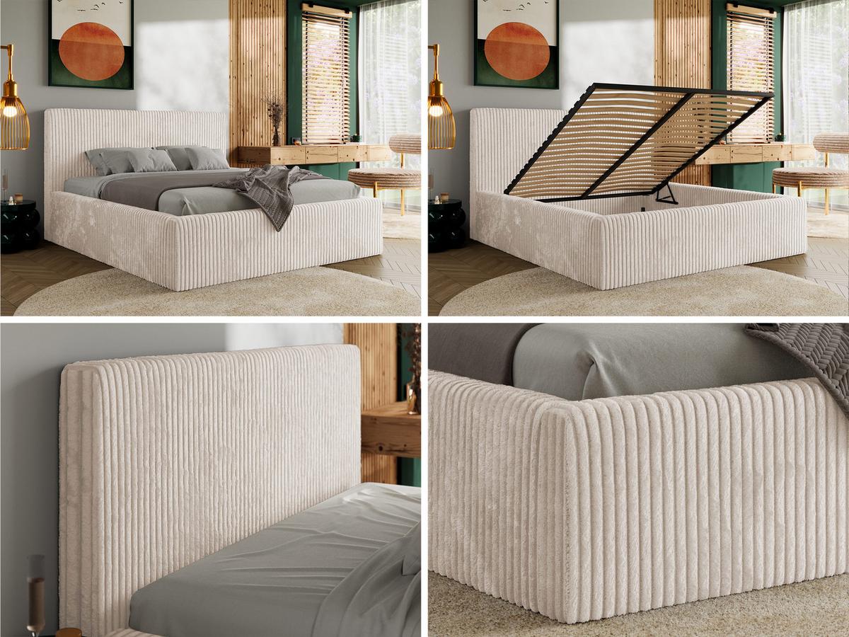 POLSTERBETT TILIANO CLASSIC 160/200 - Beige Cord - Multipocket-Matratze - Beige, Textil (160/200cm) - MKS