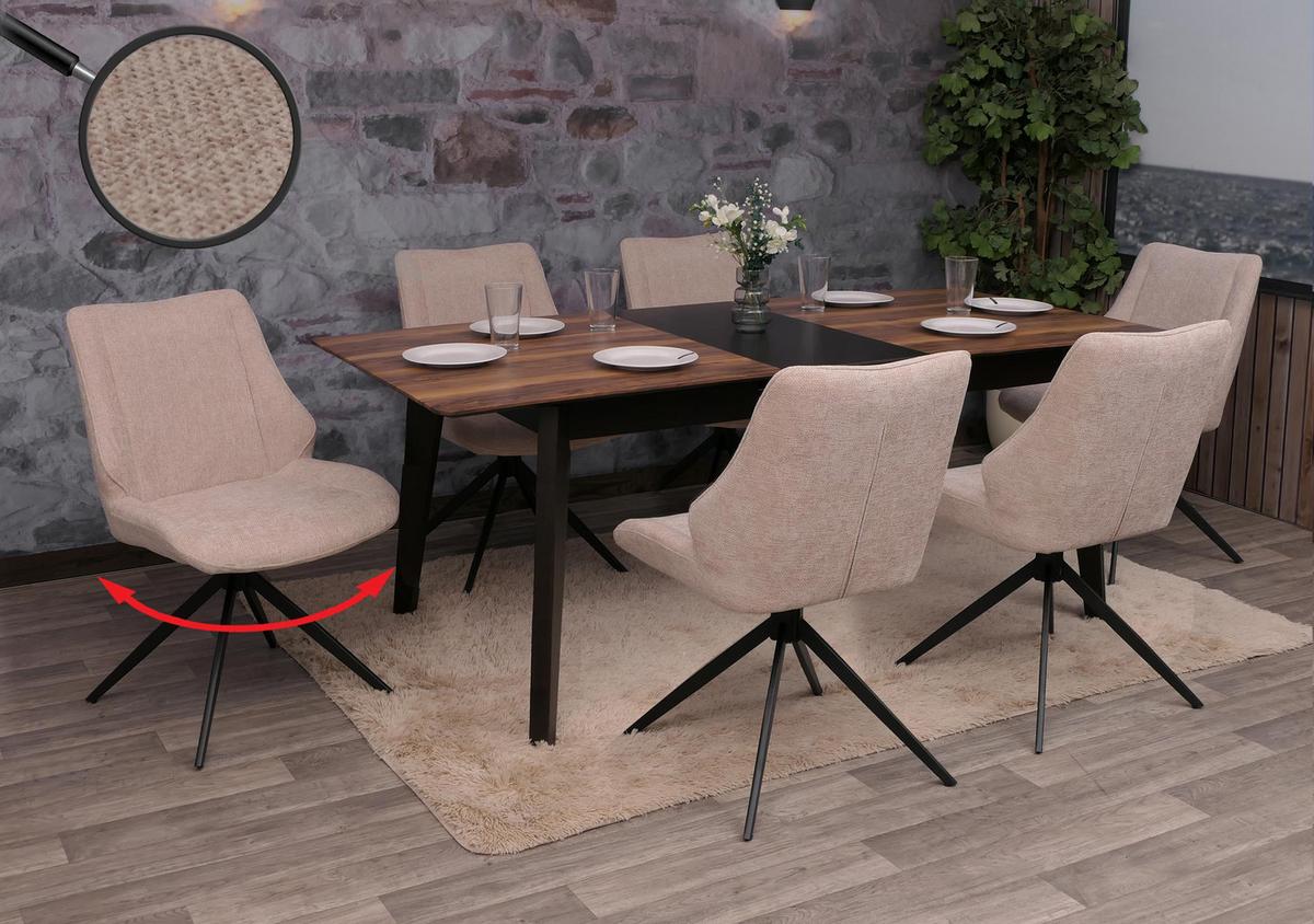 ESSZIMMERSTUHL Schwarz, Beige 6er-Set - Beige/Schwarz, Textil (55/88/62cm) - MCW