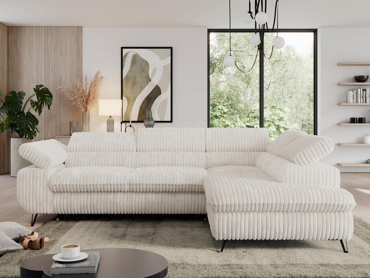 ECKSOFA PEDRO L Beige Cord - Rechts Seite - Beige/Schwarz, Textil/Metall (273/208cm) - MKS