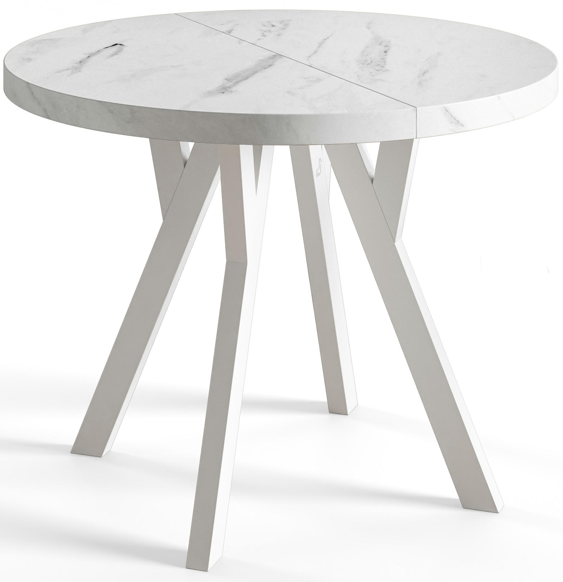 RUNDER Esstisch ausziehbar – Moderner Wohnzimmertisch und Küchentisch – Tisch mit Stabile Konstruktion, Durchmesser 120 cm - 220 cm - Farbe Marmur - Hellgrau/Weiß, Holzwerkstoff (120/120/77cm) - Alpi-Möbel