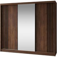 SCHWEBETÜRENSCHRANK Nela II mit Schubladen und Spiegel 240/216/61 Walnuss+Schwarz - Walnussfarben, Holzwerkstoff (240/216/61cm) - Beautysofa