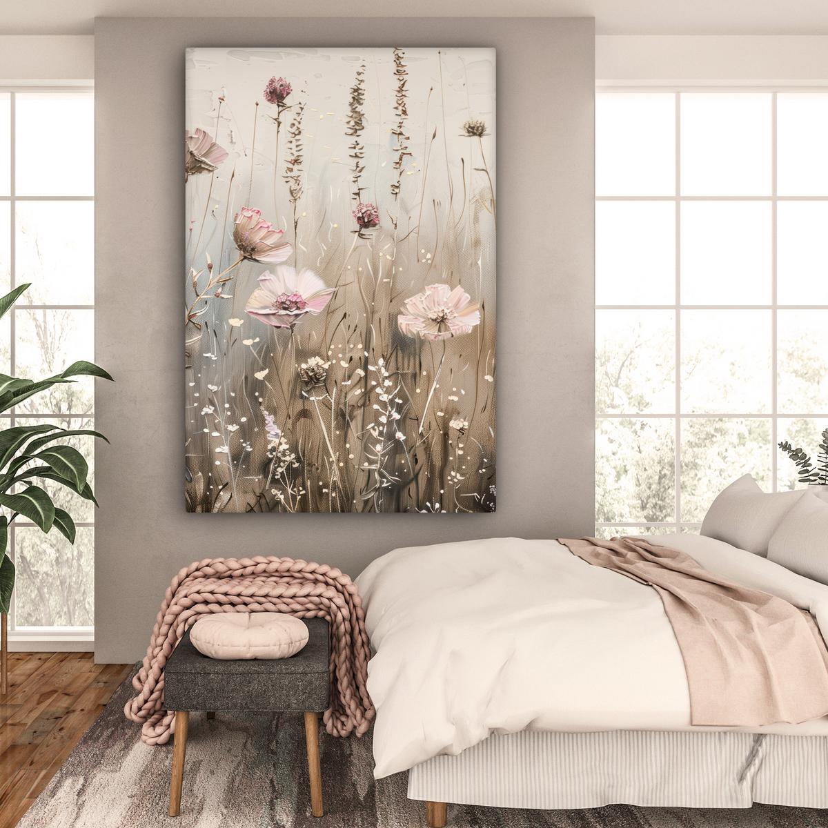 LEINWANDBILD Blumen - Rosa - Modern - Beige Deko Groß 90x140 cm - Beige, Textil (90/140cm) - MuchoWow