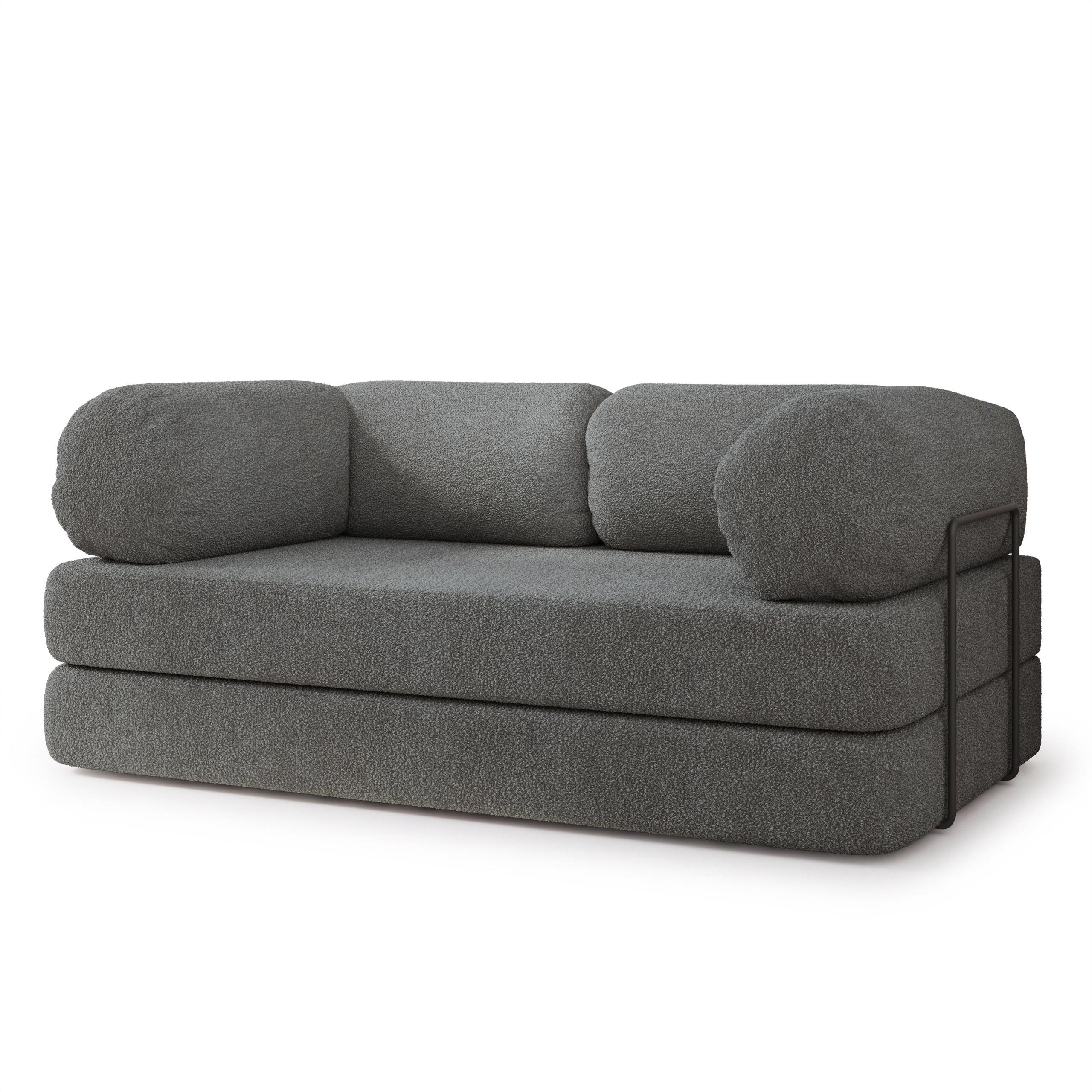 BETTSOFA EIREN aus Schaumstoff Bucle-Stoff Grau Schlaffunktion - Grau, Textil (170/68/80cm) - MASSENO