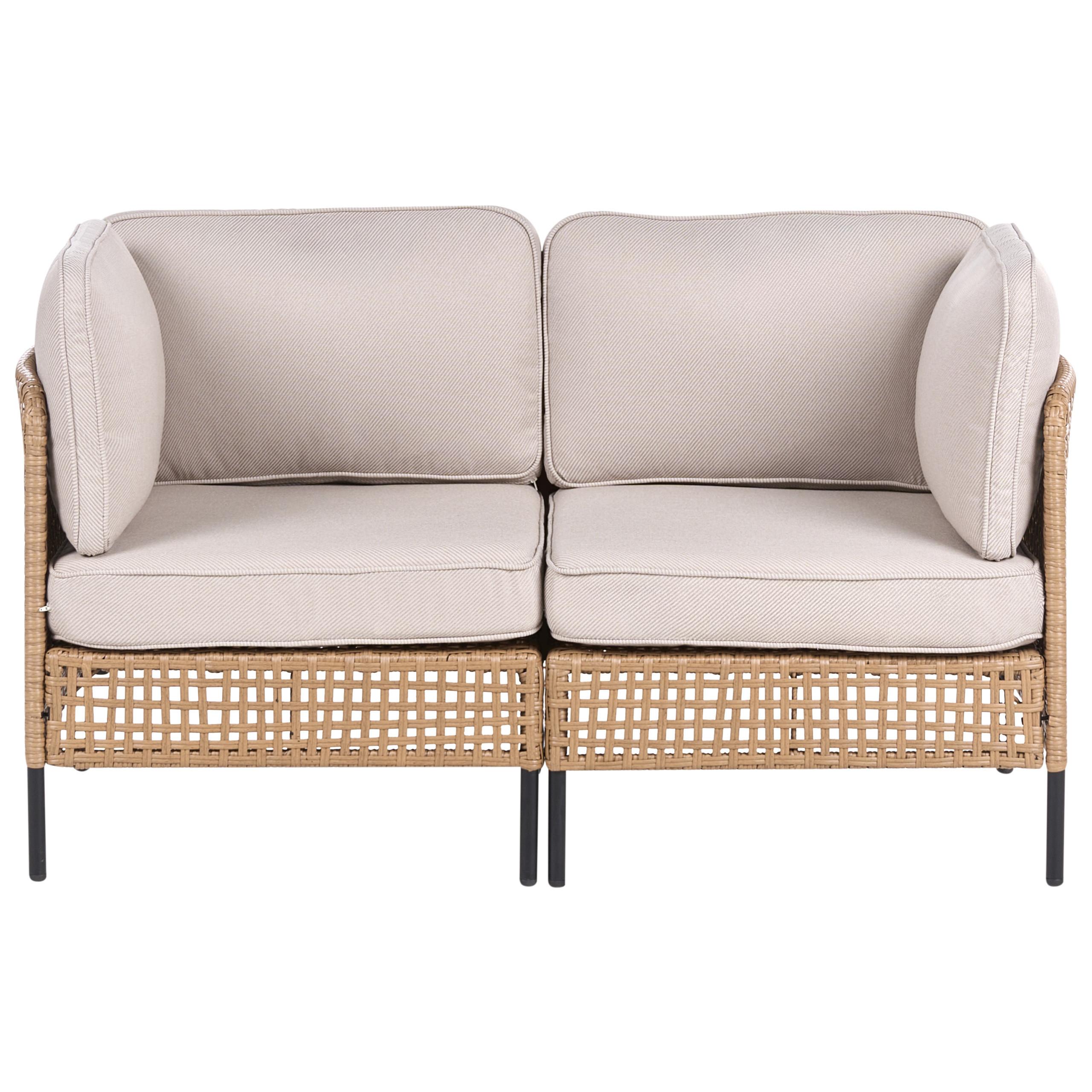 GARTENSOFA 2-Sitzer Polyrattan Hellbeige Omegana - Beige/Schwarz, Kunststoff (140/80/68cm) - Beliani