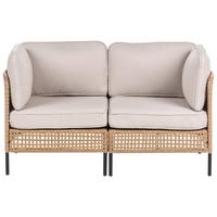 GARTENSOFA 2-Sitzer Polyrattan Hellbeige Omegana - Beige/Schwarz, Kunststoff (140/80/68cm) - Beliani