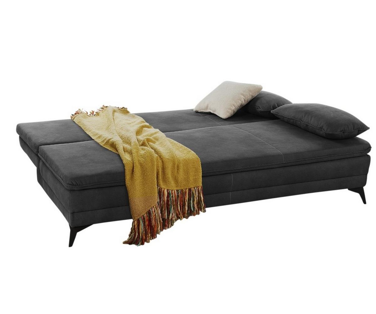 DAUER-SCHLAFSOFA Wellenunterfederung integr.Topper Bettkasten B202/T105/H90 cm, Liegefläche 158x199 cm, Mikrofaser Anthrazit / 15159 - Anthrazit/Schwarz, Textil/Metall (202/90/105cm) - luma-home