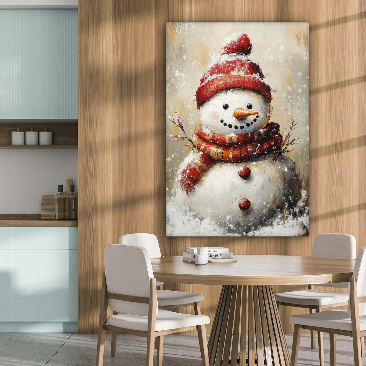 LEINWANDBILD Schneemann - Winter - Schnee - Beige Deko XXL 80x120 cm - Weiß, Textil (80/120cm) - MuchoWow