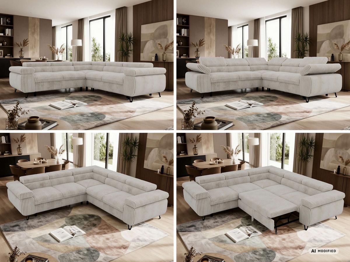 ECKSOFA QUADRO L - Beige Cord - Links Seite - Beige/Creme, Textil/Metall (269/269cm) - MKS