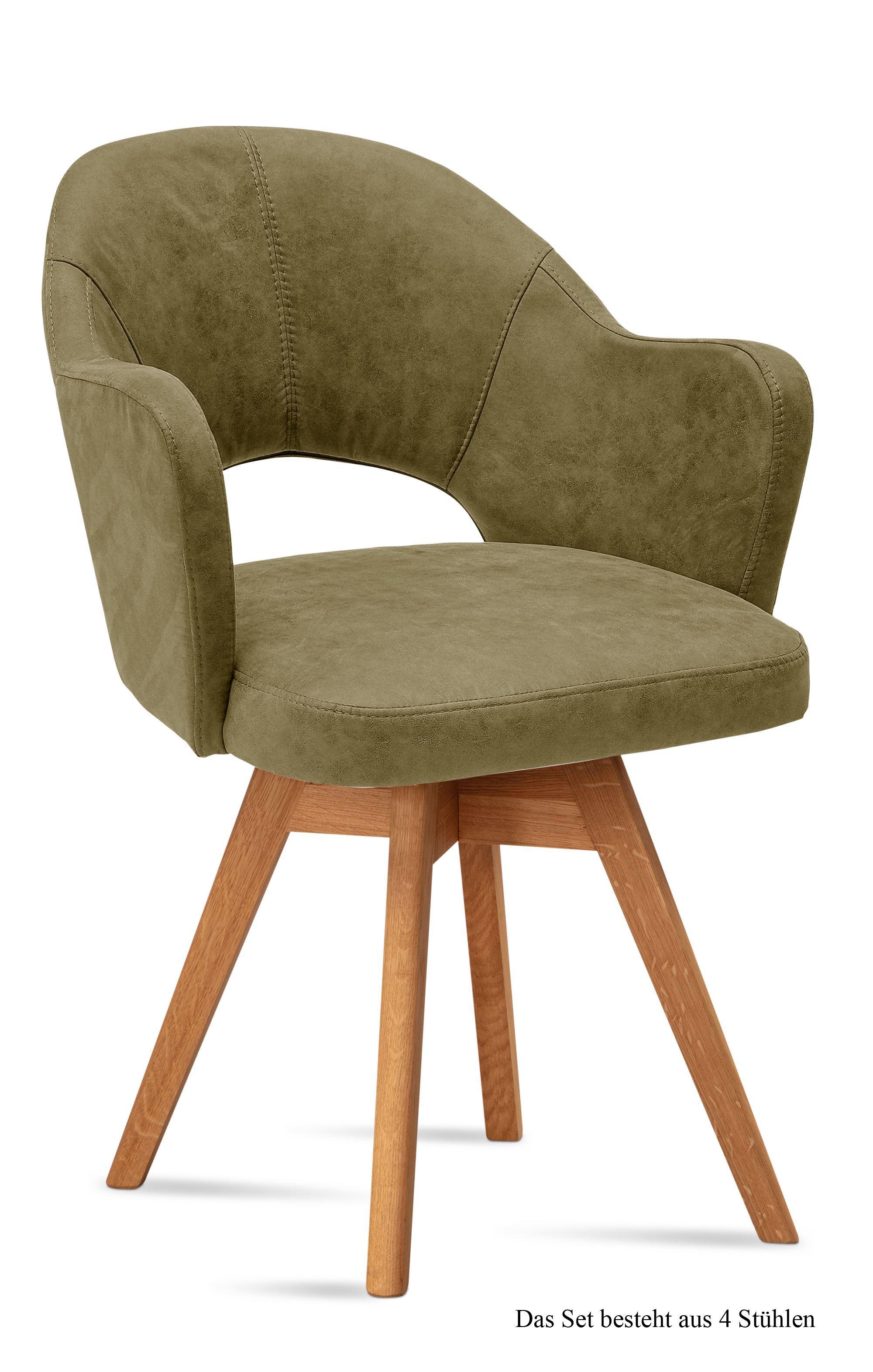 ARMLEHNSTUHL drehbar (4er-Set) Dosya 59x87x61 Eiche geölt/Olivgrün - Eichefarben/Olivgrün, Kunststoff (61/87/59cm) - 58aufmkessel