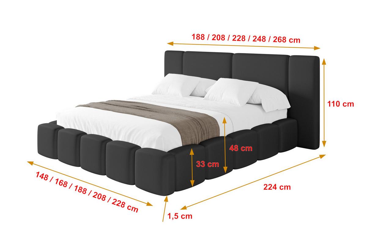 POLSTERBETT mit Bettkasten und Lattenrost, Bett mit Matratze H3/H4 - NILO 120x200 Schwarz - Schwarz Hochglanz, Holzwerkstoff/Textil (120/200cm) - ALTDECOR