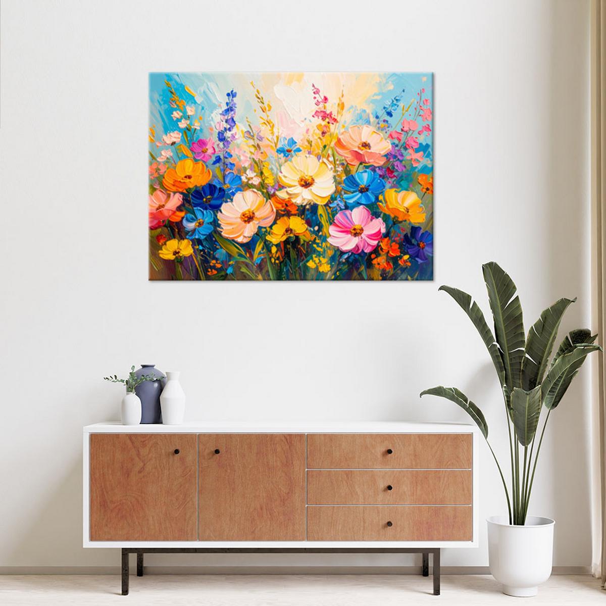 LEINWANDBILD Bunte Wildblumen 100x70cm - Multicolor, Textil (100/70cm) - Feeby