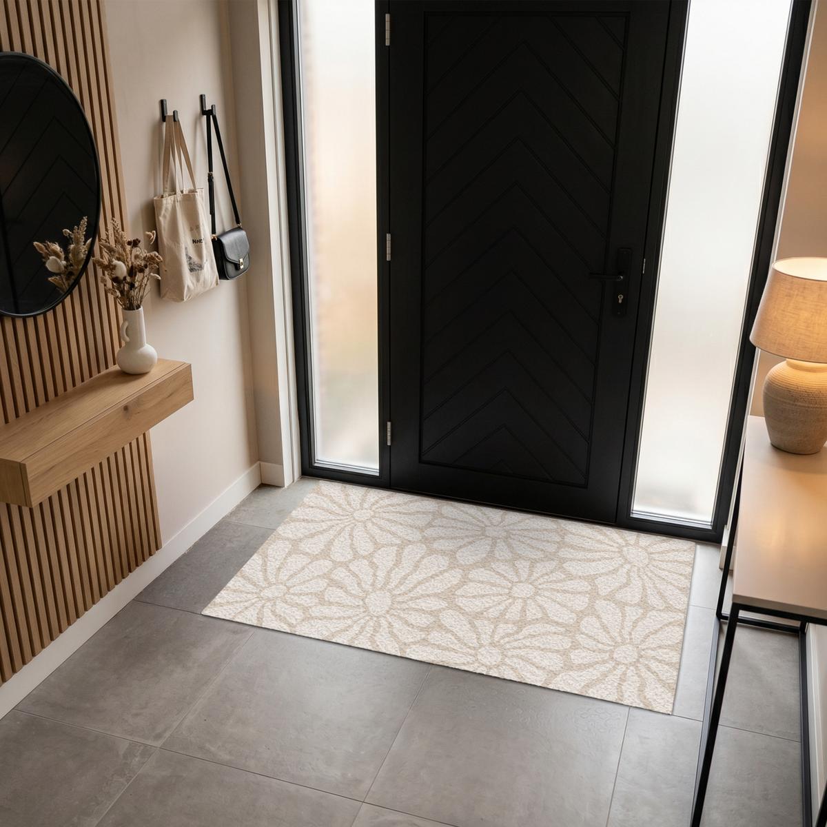 FUSSMATTE Floral - Druck - Beige - Braun - Minimalistisch Schmutzfangmatte 150x90 cm - Sandfarben, Kunststoff (150/0.4cm) - MuchoWow