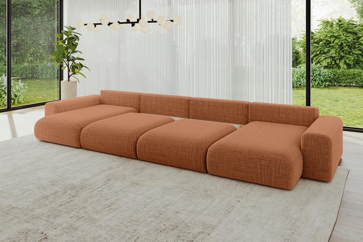 WOHNLANDSCHAFT mit Schlaffunktion ESKAR-U2-464x176x72cm Apricot - Orange, Holzwerkstoff/Kunststoff (176/72/464cm) - ALTDECOR
