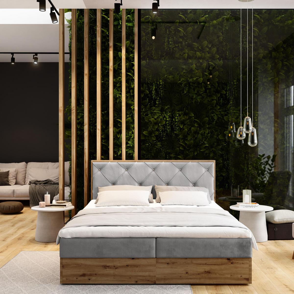 BOXBETT FOSCO 140x200 cm mit Matratze und Topper - Hellgrau - Hellgrau, Holz (140/200cm) - MASSENO
