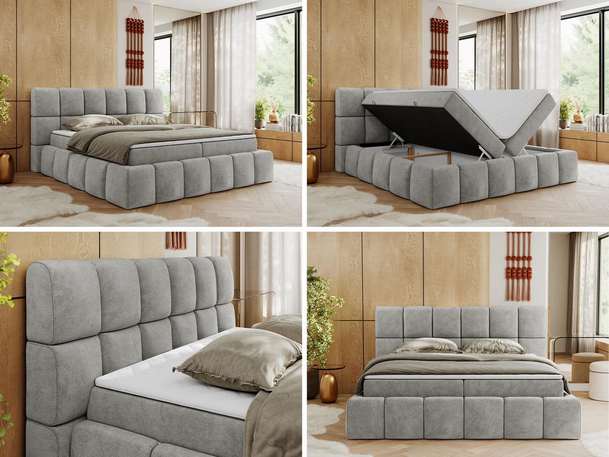 BOXBETT NIRA 180/200 - Hellgrau Strukture - H4 - Hellgrau, Holz/Textil (180/200cm) - MKS