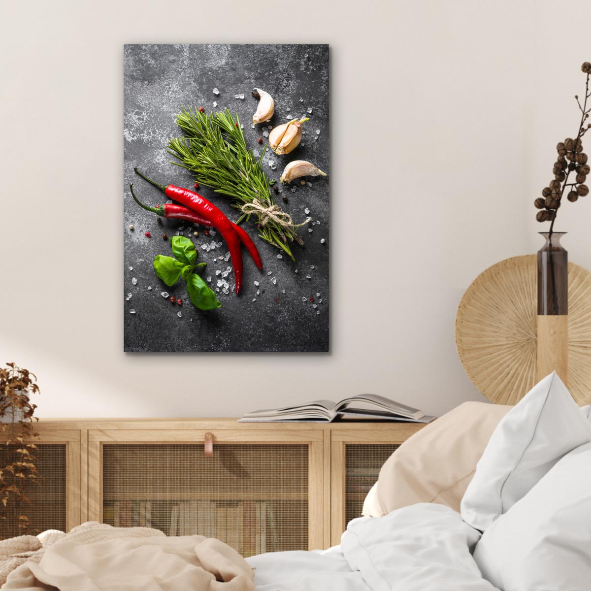 METALLBILD Pfeffer - Kräuter - Gewürze - Beton Deko Schlafzimmer 40x60 cm - Dunkelgrau, Metall (40/60cm) - MuchoWow