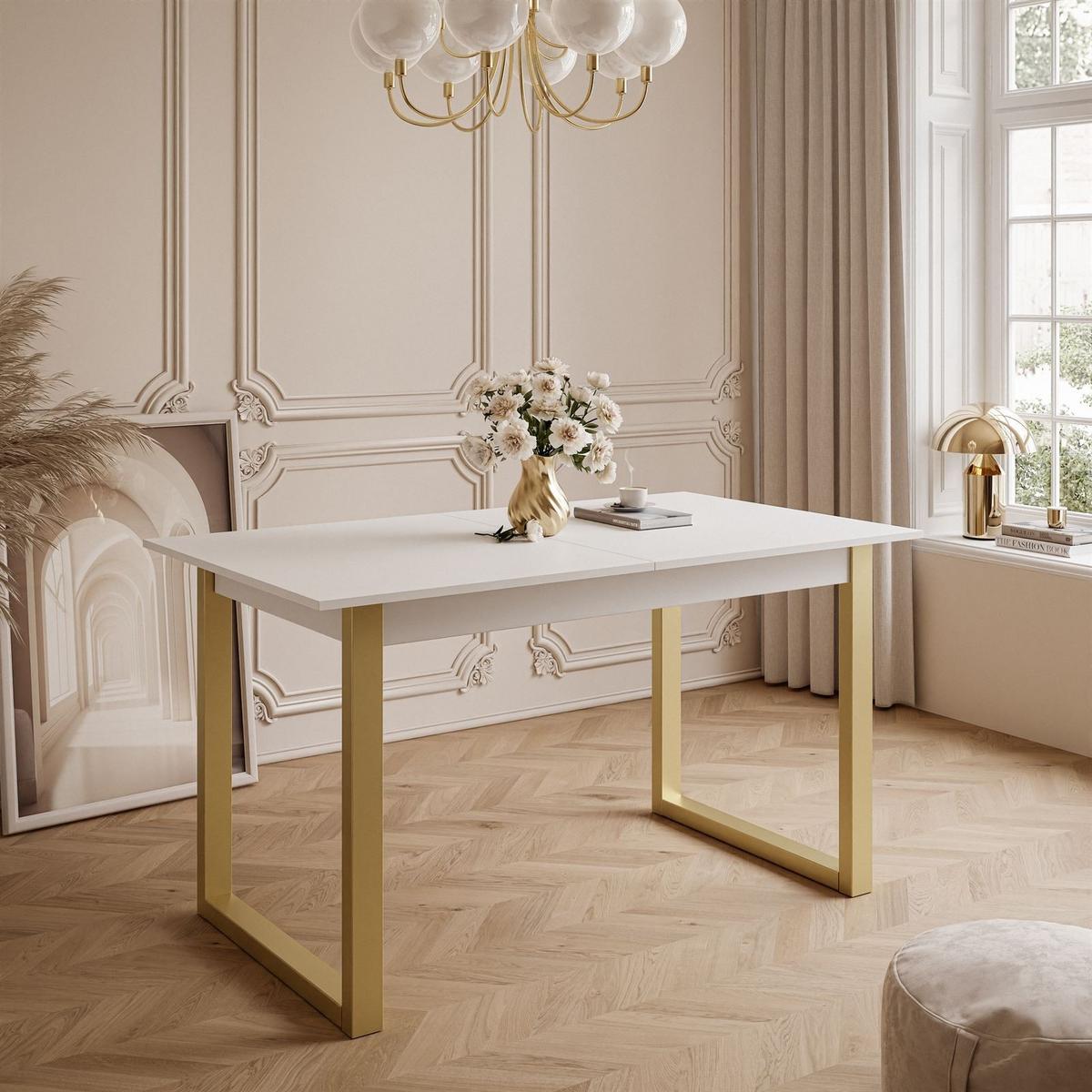 ESSTISCH ARTON GOLD II 140-195 cm für 6-8 Personen - Goldfarben/Weiß, Holzwerkstoff/Metall (140/80/77cm) - Lookway