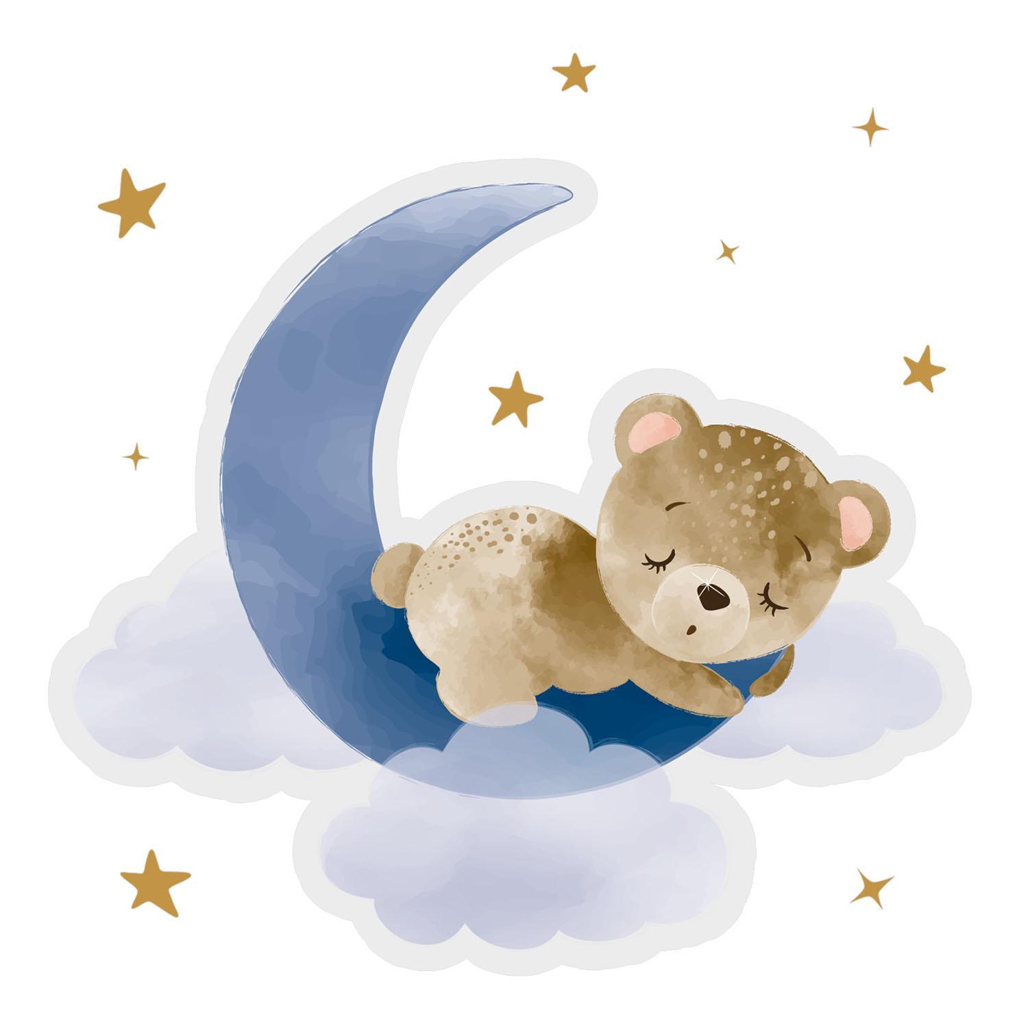 WANDAUFKLEBER 100x95cm - Teddybär auf dem Mond - Multicolor, Kunststoff (100/95/0.1cm) - Wallfluent