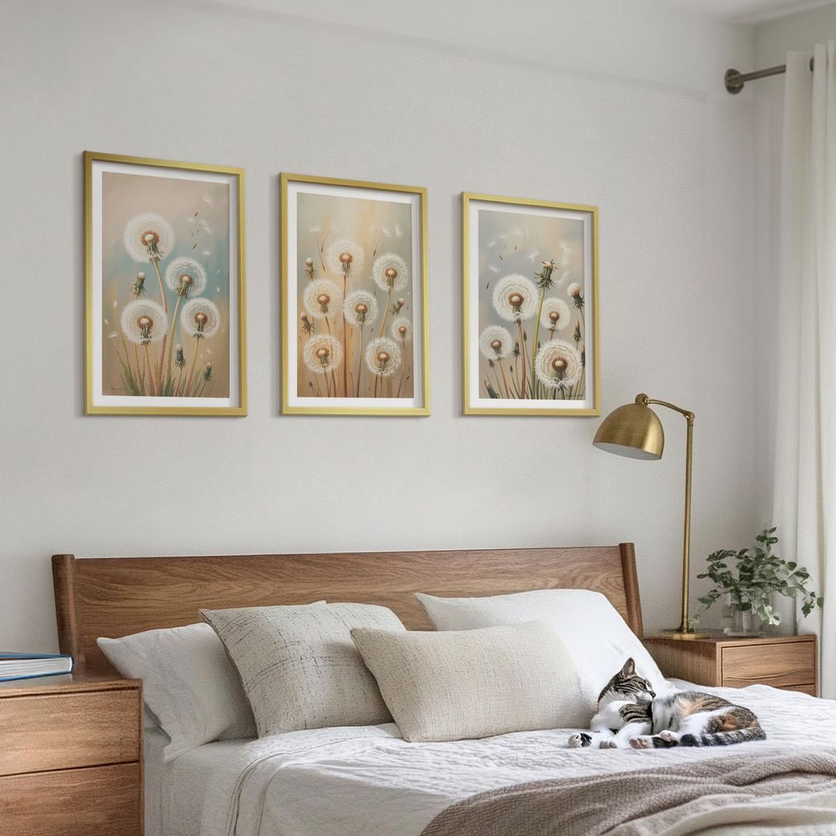 BILDER SET 3er Set - 40x60 cm Goldrahmen - Pastellfarbene Löwenzahnblüten - Goldfarben, Kunststoff (40/60cm) - TULUP