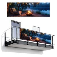 BALKON-SICHTSCHUTZ Lagerfeuer - See - Abendlicht Windschutz 300x100 cm - Dunkelblau, Kunststoff (300/100cm) - MuchoWow