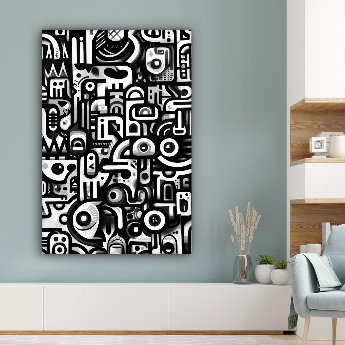 LEINWANDBILD Symbole - Abstrakt - Grafik - Schwarz Deko Groß 90x140 cm - Schwarz, Textil (90/140cm) - MuchoWow