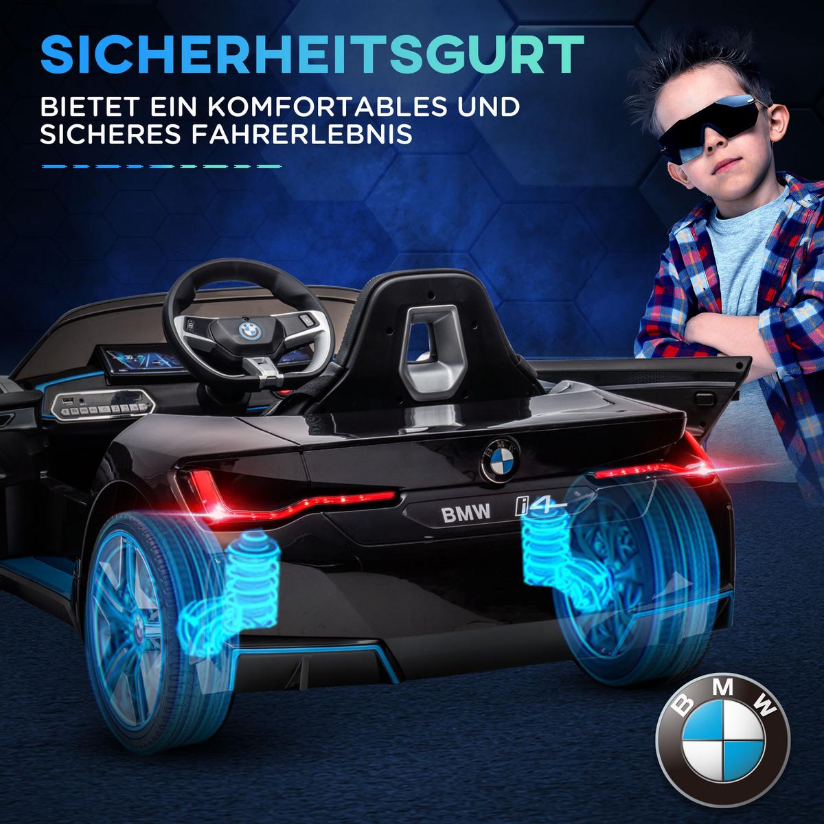 KINDER Elektroauto Elektrofahrzeuge mit Fernbedienung, MP3-Player, 3-5 km/h - Schwarz, Metall (115/67/45cm) - HOMCOM