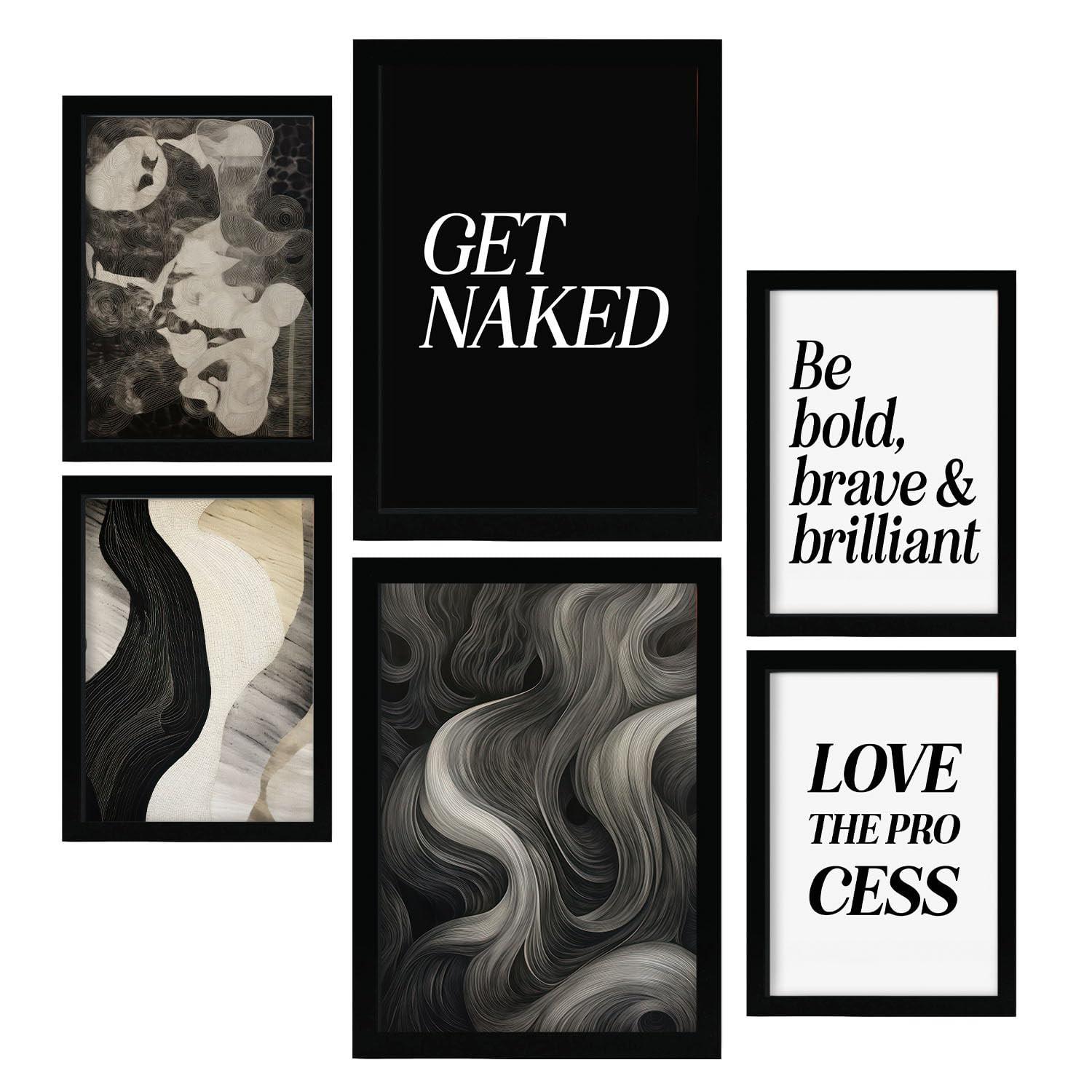 POSTER Set Mit 6 Monochromes Zitat In Vielseitiger A3 & A4 Schwarzer Rahmen - Schwarz, Papier (29/3cm) - Nacnic